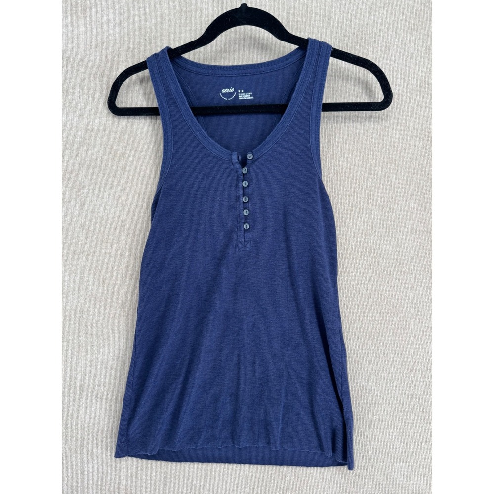 Aerie Navy Blue Ribbed Henley Tank Top Racerback Size M 2504168242